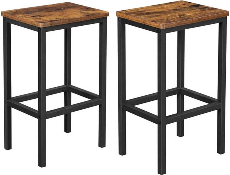 ZAZA Home Barkruk 2-Delige Set Barstoelen Keukenstoelen Voor Keuken Woonkamer Eetkamer 40 X 30 X 65 Cm Vintage Bruin-Zwart