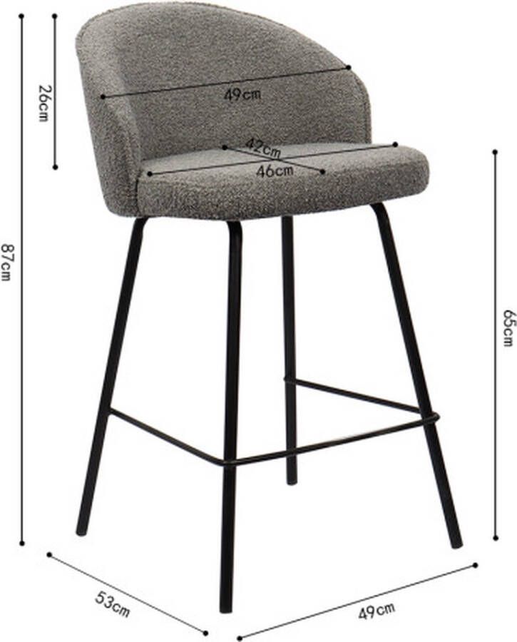ZAZA Home Barstoel 'June' Grijs Poten metaal en bekleding