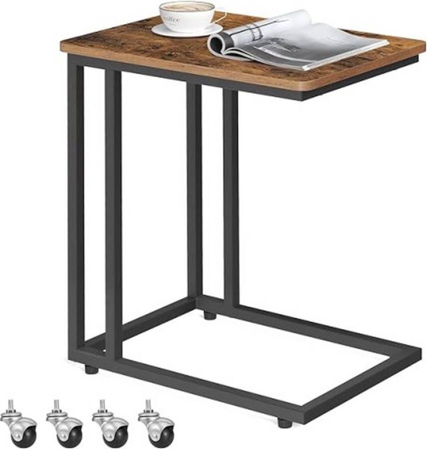 ZaZa Home & Office Bijzettafel nachtkastje banktafel op wielen 50 x 35 x 60 cm salontafel gemakkelijk te monteren stabiel metalen frame industrieel ontwerp vintage bruin-black