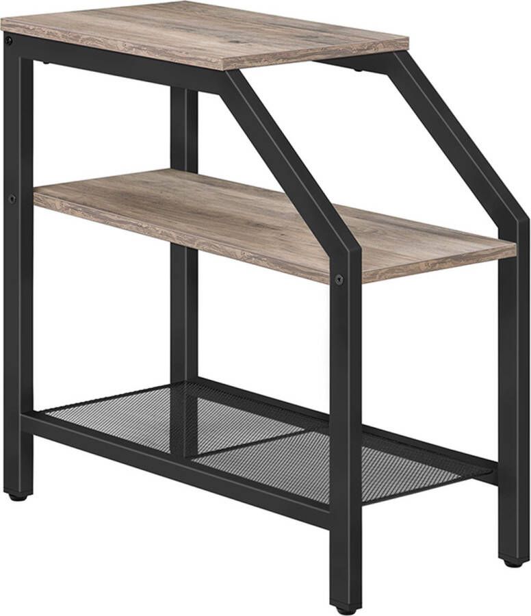 ZAZA Home Bijzettafel nachtkastje met 3 planken smalle industriële banktafel voor kleine ruimtes metalen frame stevig en gemakkelijk te monteren houten effectmeubilair Greige