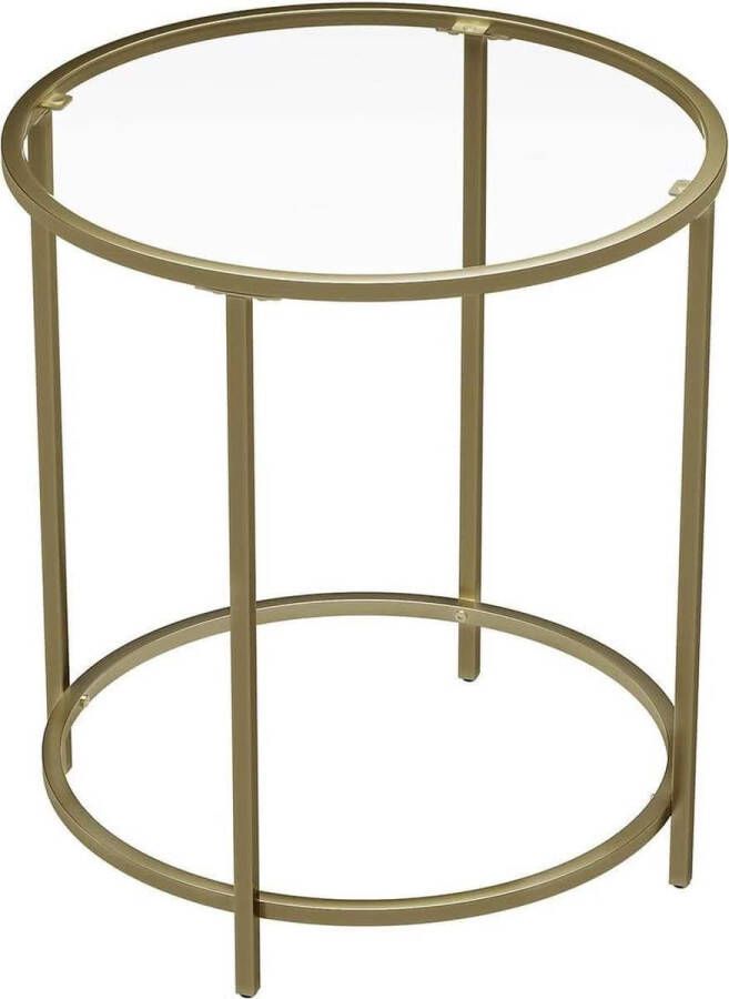 ZAZA Home bijzettafel rond glazen tafel met gouden metalen frame kleine salontafel nachtkastje sofatafel balkon robuust gehard glas stabiel decoratief goud LGT20G