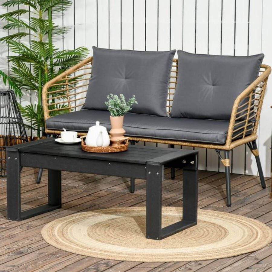 ZAZA Home Bijzettafel tuentafel salontafel met houten look rechthoekige salontafel voor balkon tuin terras HDPE zwart 95 x 42 x 40 cm