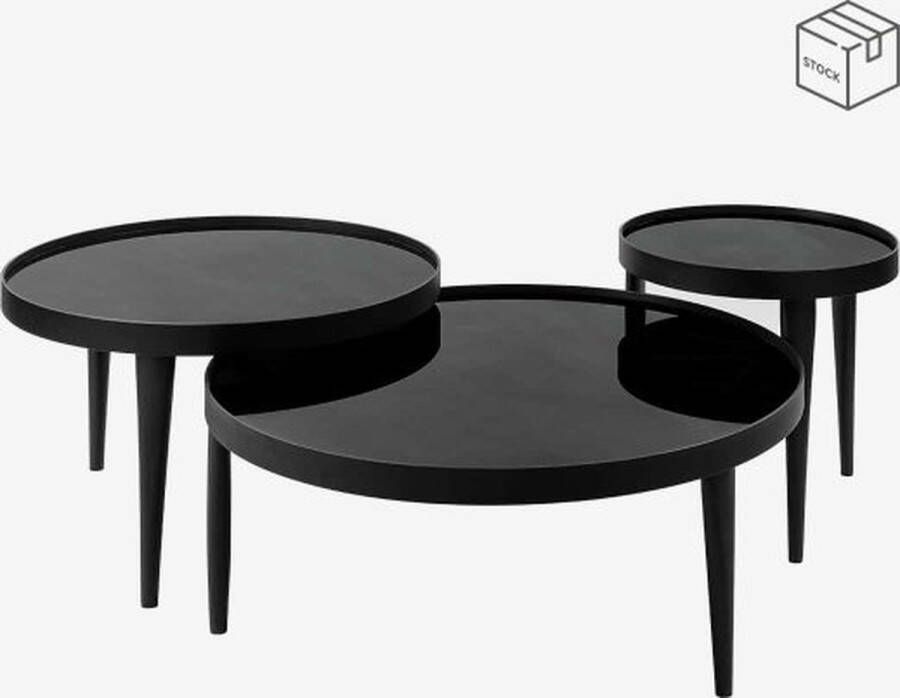 ZAZA Home Bijzettafel Zwart L Salontafel Onyx rond 90x39 cm koffietafel 3 potige grote tafel bronzen effect glasplaat zwart