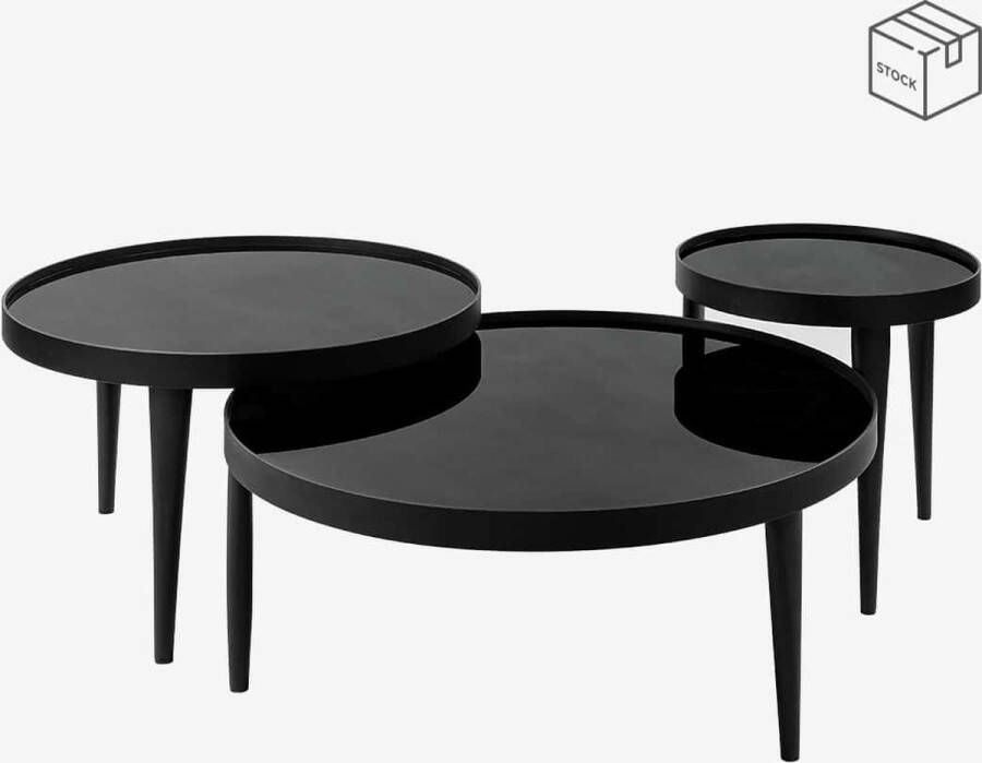 ZAZA Home Bijzettafel Zwart Salontafel Onyx rond koffietafelset tafel set van 3 bronzen effect 3 potige tafels glasplaat zwart