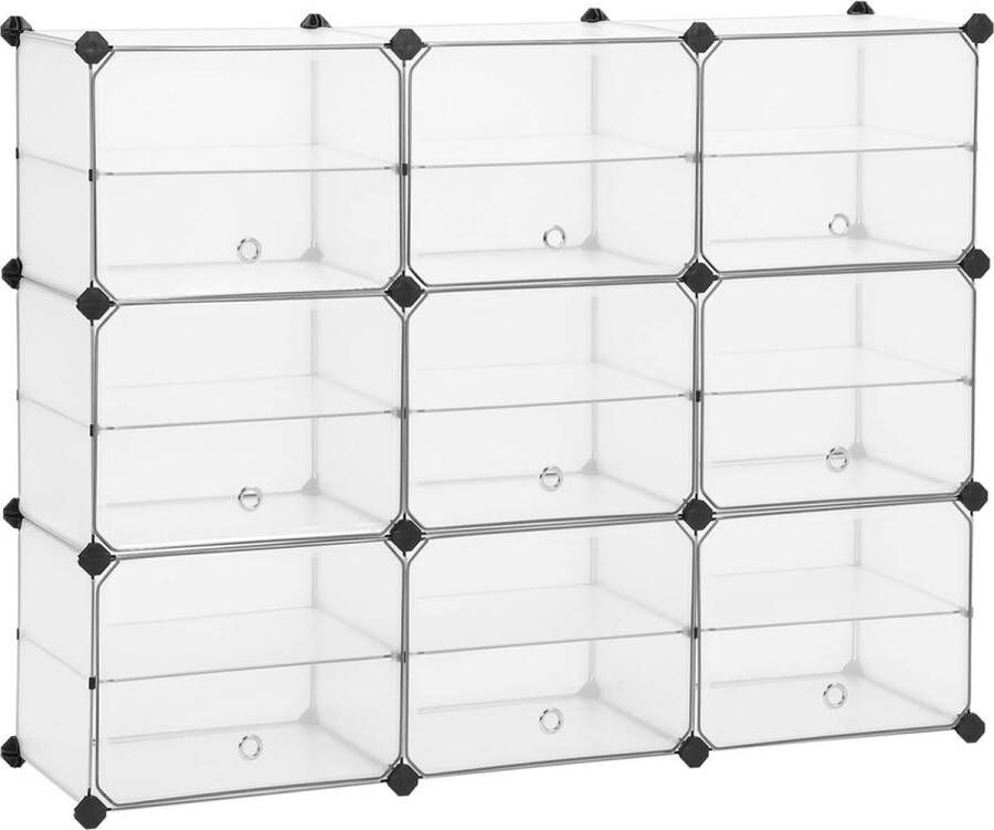 ZAZA Home Blokjesrek met deur schoenenrek rekkensysteem in kunststof met tussenschotten rubberen hamer inbegrepen voor kleedkamer woonkamer slaapkamer wit