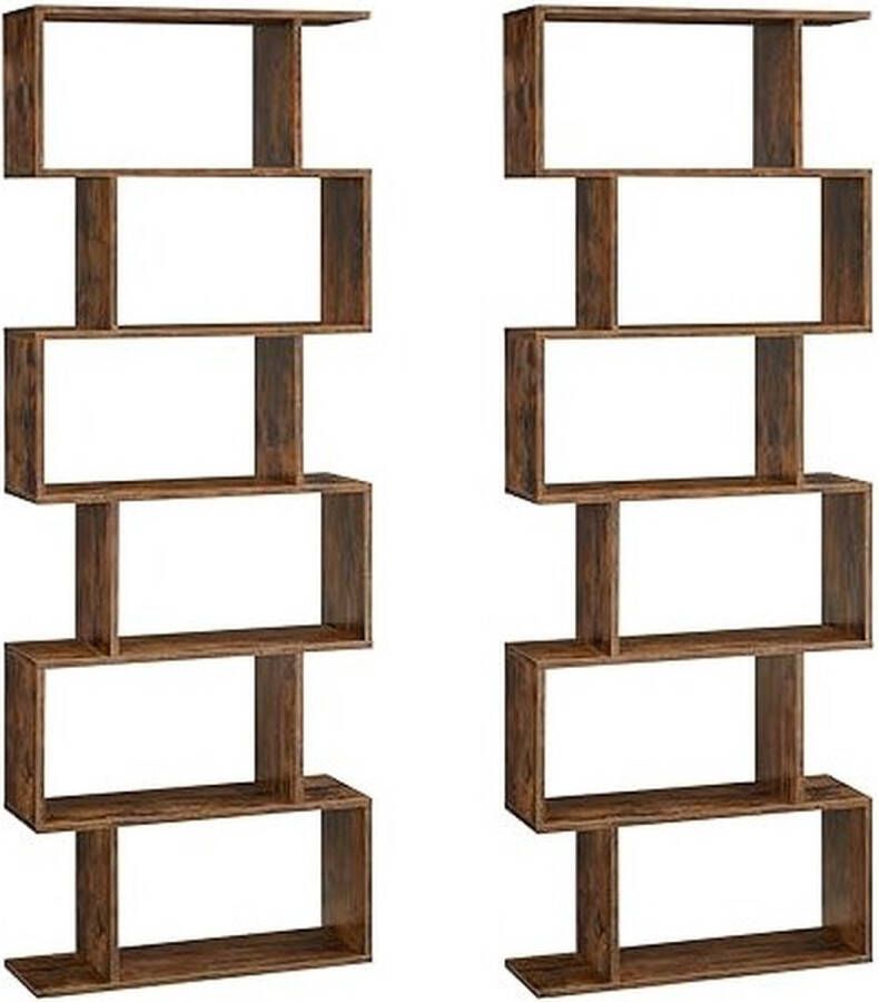 ZAZA Home BOEKCAST SET VAN 2 met 6 niveaus staande plank kantoorplank vrijstaande decoratieve plank presentatieplank moderne woonkamer slaapkamer kantoor vintage bruin