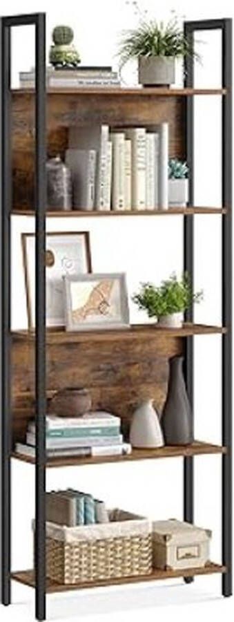 ZAZA Home Boekenkast 5 niveaus gehard glasopslagrek gebogen top metalen structuur voor woonkamer slaapkamer kantoor badkamer zwart en grijs