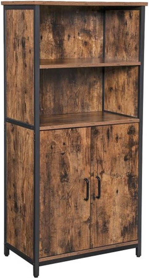 ZAZA Home Boekenkast Kantoorkast Keukenkast Met 2 Open Planken Verstelbare Planken Multifunctioneel İndustrieel Design Vintage Bruin-Zwart