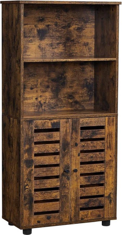 ZAZA Home Boekenkast keukenkast opbergkast boekenkast met latdeuren 2 open compartimenten hoogte verstelbare plank met benen voor woonkamer keuken vintage bruin