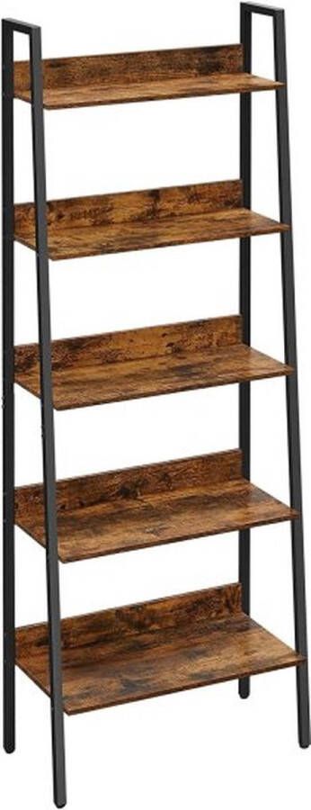 ZAZA Home VASAGLE Boekenkast ladderrek met 5 planken open staand rek smal voor woonkamer slaapkamer keuken kantoor metalen frame industrieel design vintage bruin-zwart LLS067B01