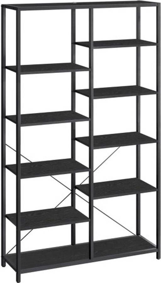 ZAZA Home Boekenkast met 5 niveaus staande plank voor woonkamer badkamer keuken hal eenvoudige montage zwart en houtnerf