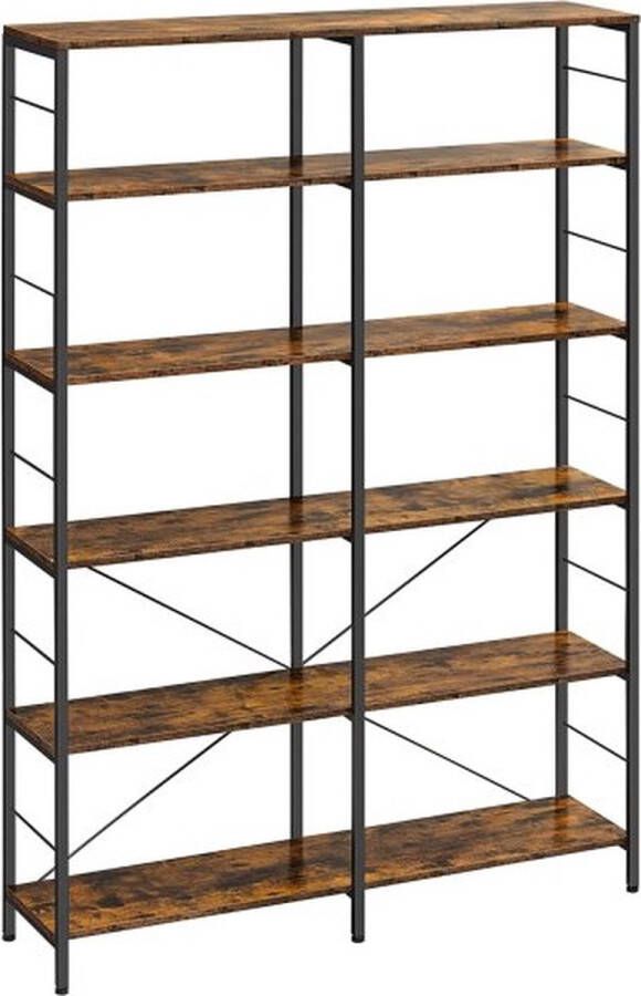 Songmics VASAGLE Boekenkast staand rek met 6 niveaus 30 x 120 x 172 5 cm industrieel design voor woonkamer werkkamer balkon keuken vintage bruin-zwart LLS114B01