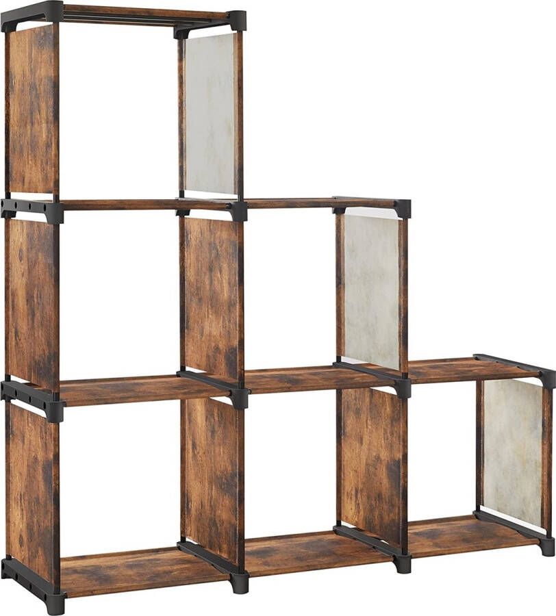 ZAZA Home Boekenplank 6 Kubus Plank Dıy Trap Planken Organizer Voor Woonkamer Opbergrek Voor Slaapkamer Kinderkamer Badkamer Speelgoed Scheidingswand Vintage Bruin