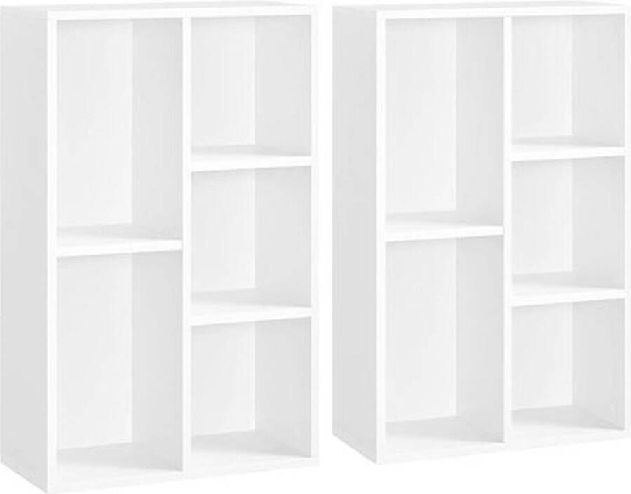 ZAZA Home Boekenplank plank standplank set van 2 met 5 compartimenten voor woonkamer studie kinderkamer kantoor kamerverdeler 24 x 50 x 80 cm witte