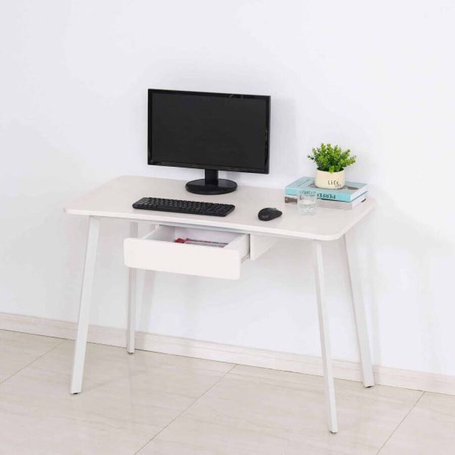 ZAZA Home Bureau computertafel kantoortafel met laden elegant ontwerp MDF+staal wit 120 x 60 x 76 cm