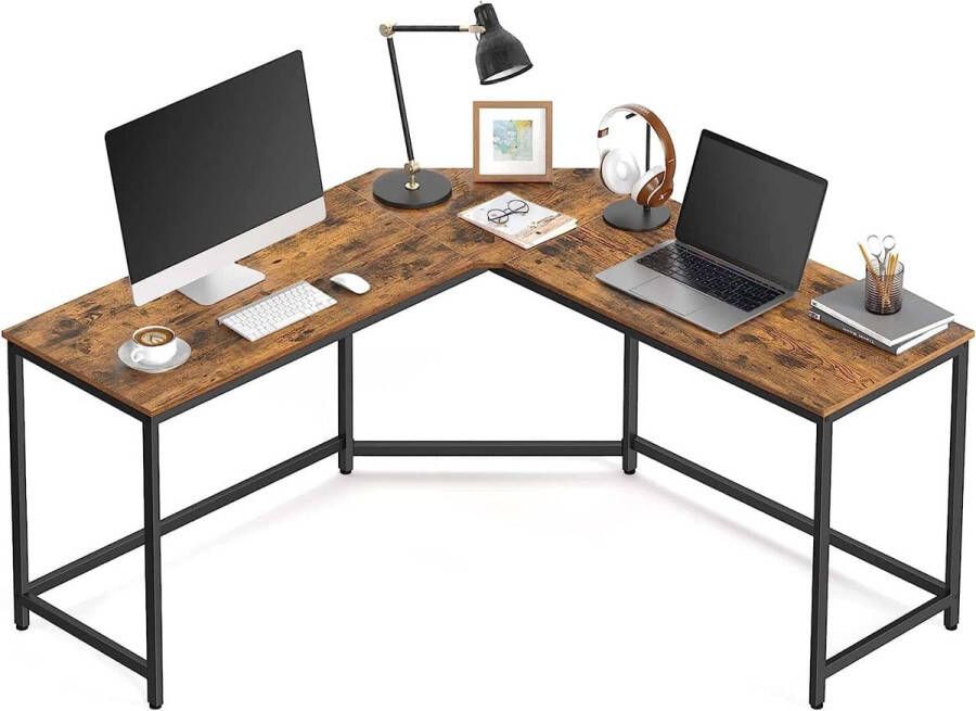 ZAZA Home Bureau Hoekbureau Voor Studeerkamer 149 X 149 X 75 Cm Ä°ndustrieel Ontwerp Vintage Bruin-Zwart
