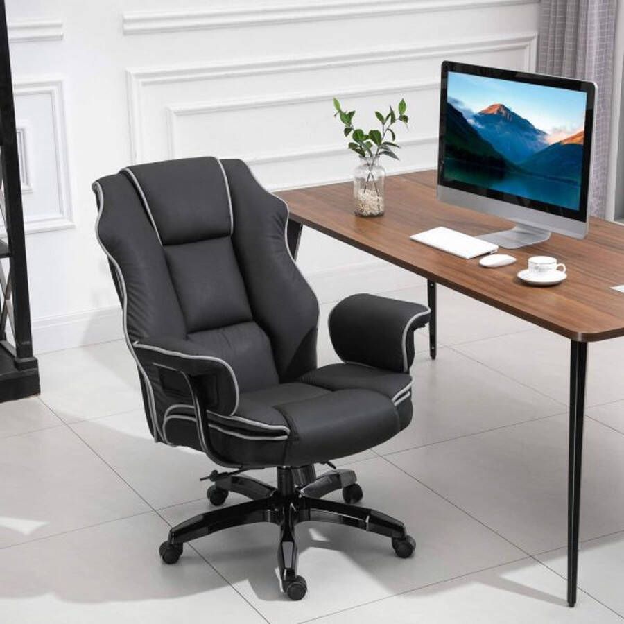 ZAZA Home Bureau stoel zwenkstoel met armleuningen Hoogte verstelbaar ergonomisch met een vervalste functie synthetisch leer zwart 76x80x118-124 cm
