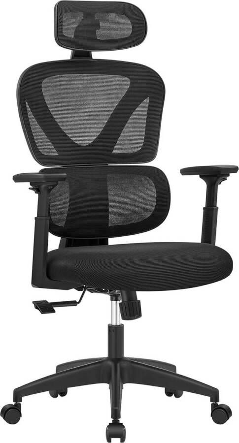 ZAZA Home Bureaustoel ergonomische draaistoel computerstoel netbekleding in 4 stappen verstelbare rugleuning belastbaar tot 120 kg zwart
