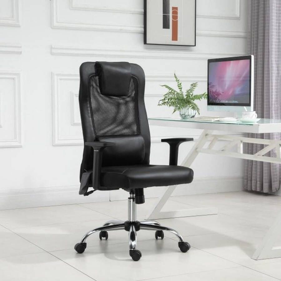 ZAZA Home Bureaustoel Massagestoel ergonomische gamingstoel met massagefunctie in hoogte verstelbare branche stoel PU Metal Black 63 x 63-123 cm