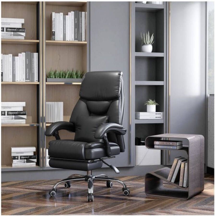 ZAZA Home Bureaustoel met een massagefunctie NEI -Baren hoofdstoel bureaustoel met voetsteun lumbale ondersteuning zwenkstoel gemaakt van synthetisch leer zwart