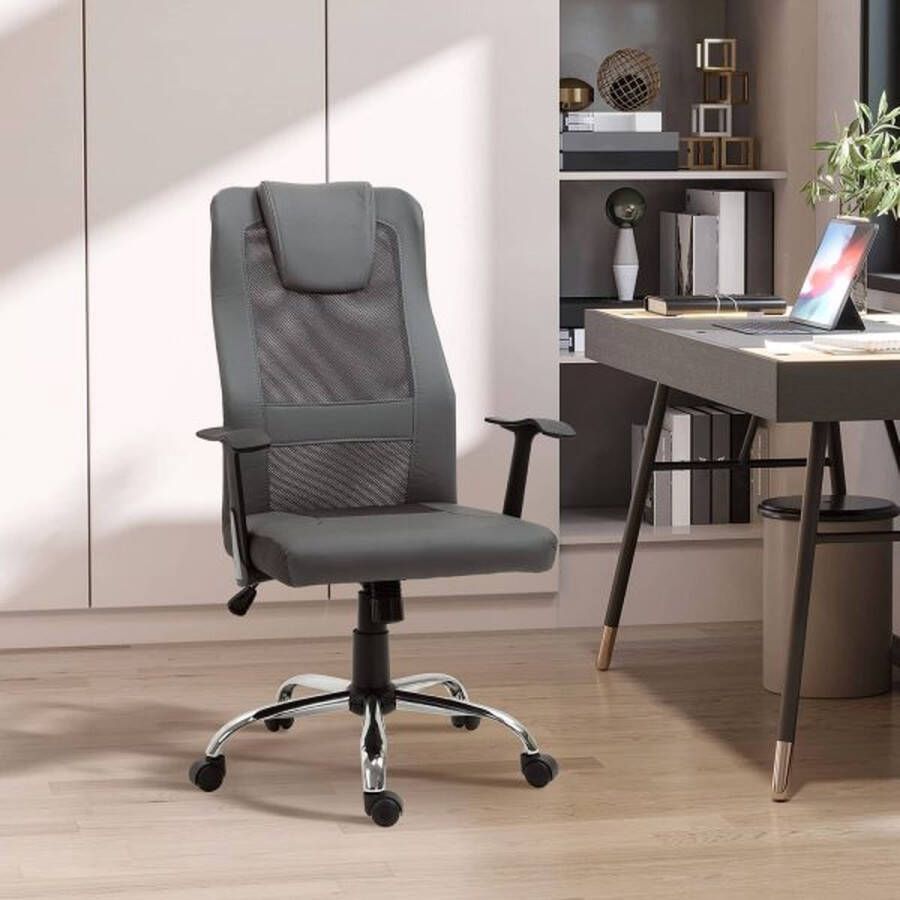 ZAZA Home Bureaustoel Roterende stoel Hoogte Verstelbare Chief fauteuil bureau stoel ergonomisch synthetisch leer grijs 66 x 73 x 108-118 cm