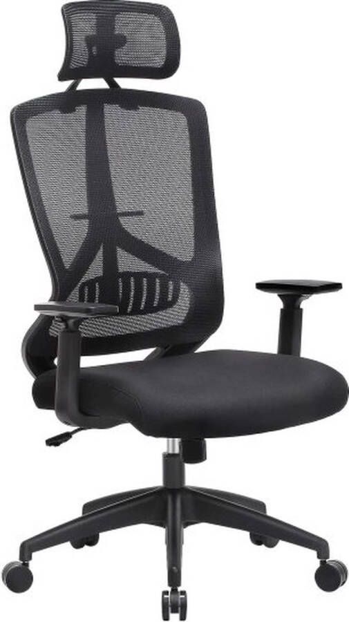 ZAZA Home Bureaustoel verstelbare lendensteun office chair verstelbare hoofdsteun en armleuningen belastbaar tot 150 kg zwart