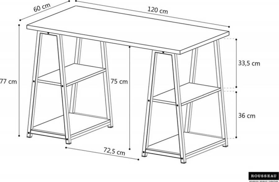 ZAZA Home Bureautafel 'Malino' Structuur zwart metaal hout decor sonoma