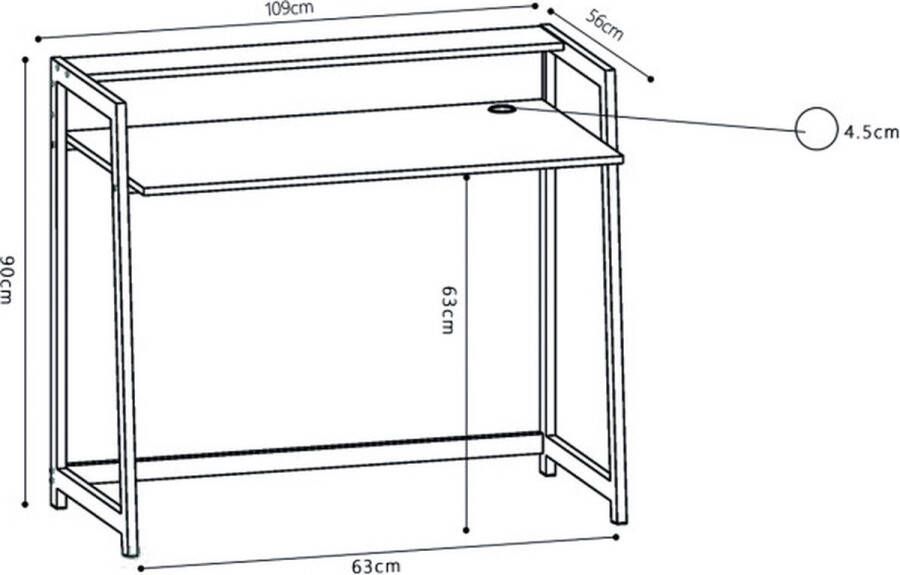 ZAZA Home Bureautafel 'Nolan' Structuur zwart metaal hout decor sonoma