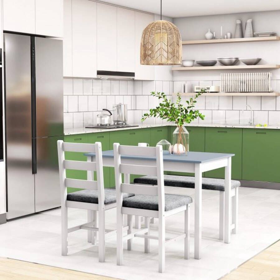 ZAZA Home Complete eetkamerset met eettafel 2 gestoffeerde stoelen bank en leinenoptiek in grijs en wit