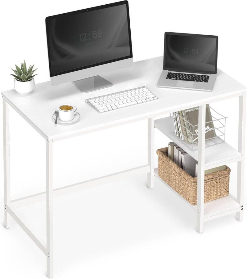 ZAZA Home Computerbureau schrijfbureau met 2 planken links of rechts werktafel voor kantoor woonkamer stalen frame modern esdoornwit - Foto 1