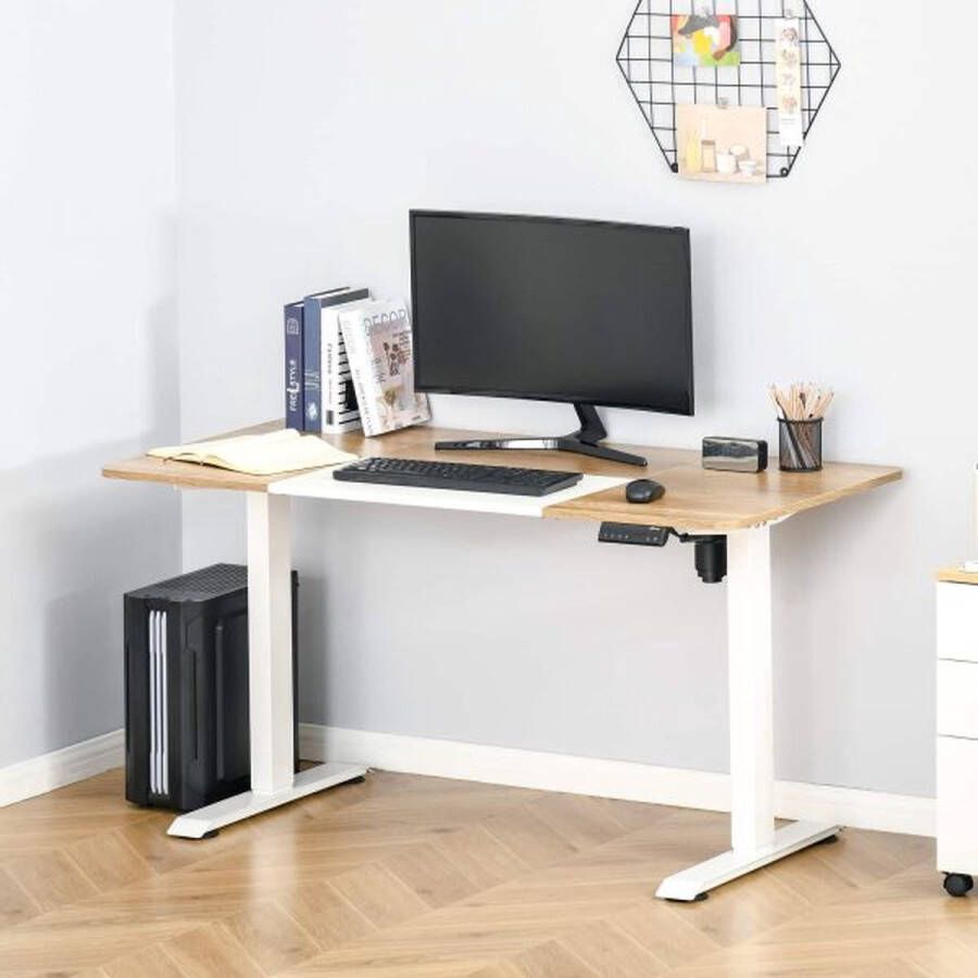 ZAZA Home Computertabel Elektrisch bureau Standhoogte Verstelbaar tafel frame met motorbureau blikjes metalen natuur+wit