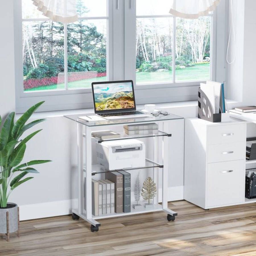ZAZA Home Computertafel hoek bureau hoekde bureau kantoortafel pc moderne eenvoudige stijl harde glazen ijzerpijp wit 80 x 51 x 83 cm