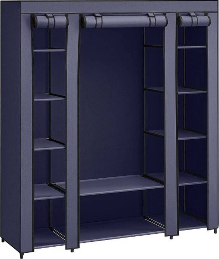 ZAZA Home Donkerblauw Kledingkast Met 12 Legplanken Vliesstof Bekleding Metalen Frame 45 X 150 X 175 Cm Perfect Voor De Slaapkamer