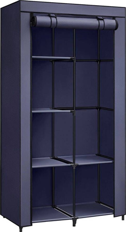 ZAZA Home Donkerblauwe Kledingkast Met Kapstok 1 Kledingstang 6 Legplanken Vliesstof Metalen Frame 45 X 88 X 168 Cm Ideaal Voor Slaapkamer En Hal