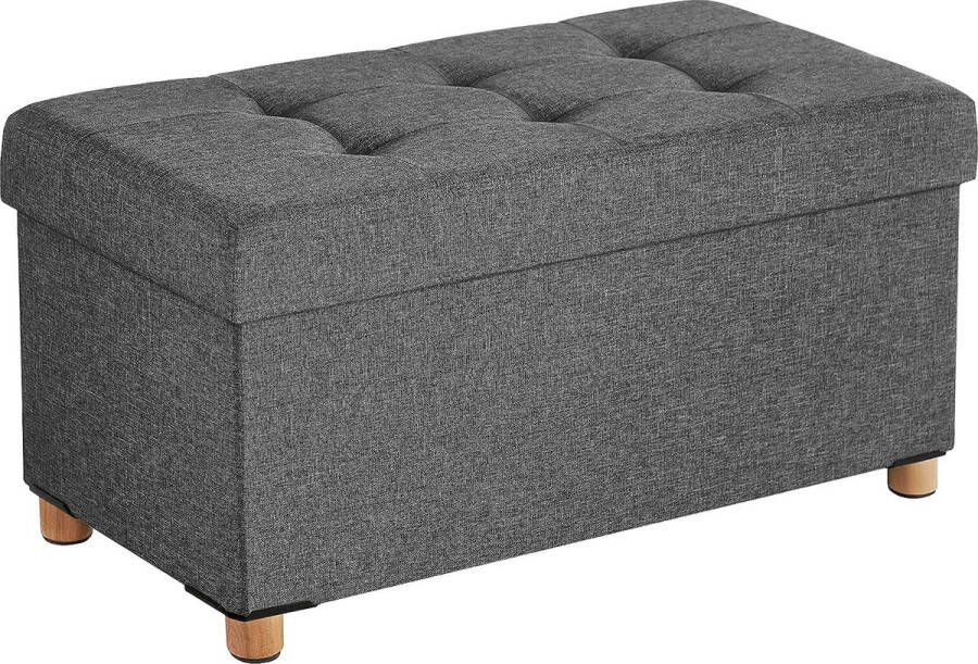 ZAZA Home Donkergrijs Zitkist Poef Voetenbank Met Opbergruimte En Deksel 76 X 38 X 40 Cm Houten Poten