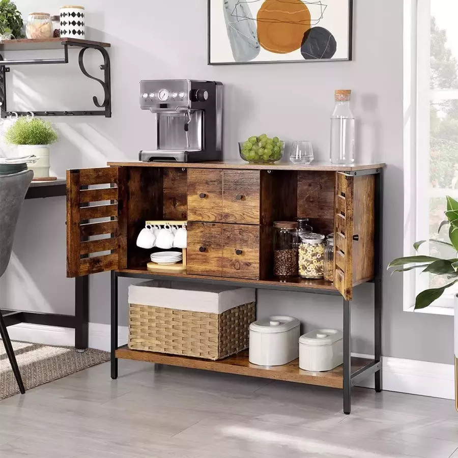 ZaZa Home & Office Dressoir 1 plank voor eetkamer woonkamer keuken vintage bruin-zwart