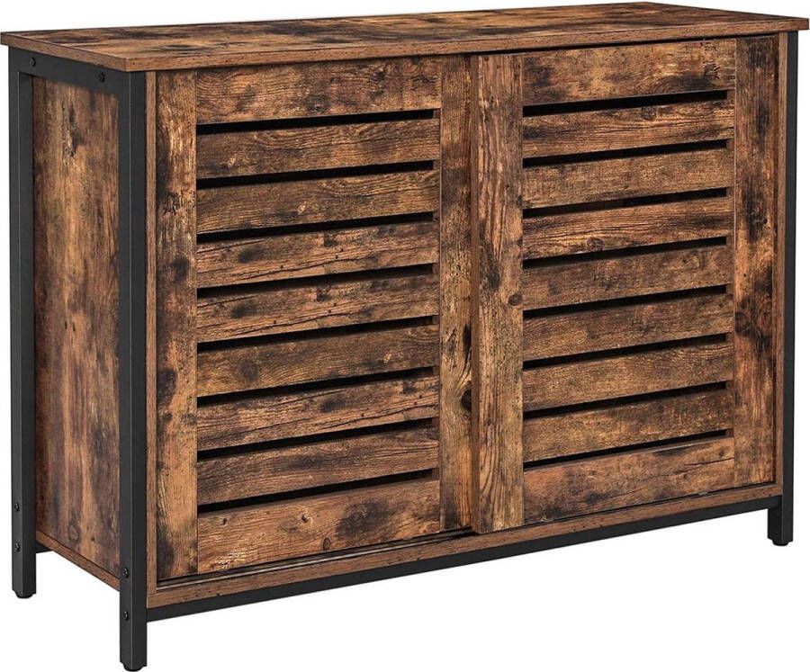 ZAZA Home Dressoir Ladenkast Keukenkast Met Schuifdeuren Woonkamer Hal Keuken Kantoor Aan Huis Stalen Frame Ä°ndustriÃle Stijl Vintage Bruin-Zwart