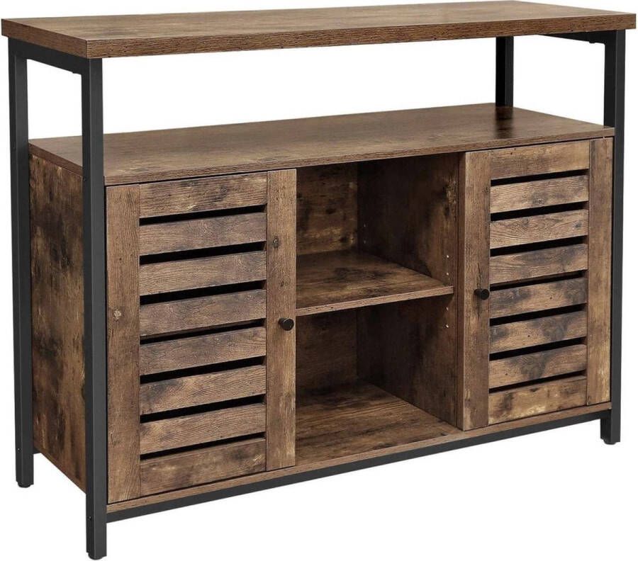 ZAZA Home dressoir zijkast keukenkast met open planken gangkast ladekast met lamellaire deuren woonkamer eetkamer kantoor hal industrieel design vintage donkerbruin LSC79BX