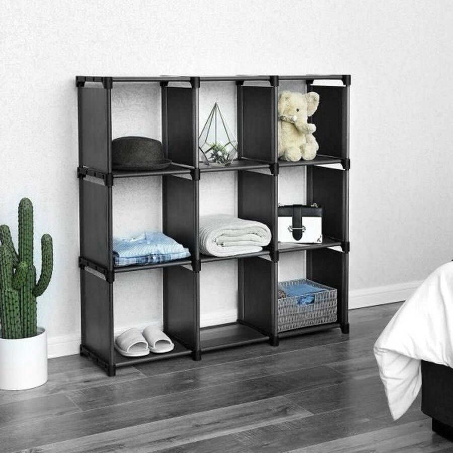 ZAZA Home SONGMICS DIY 9 Compartiment Opbergrek Open Boekenkast voor Thuis Studeerkamer Organizer voor Woonkamer Zwart LSN45BK