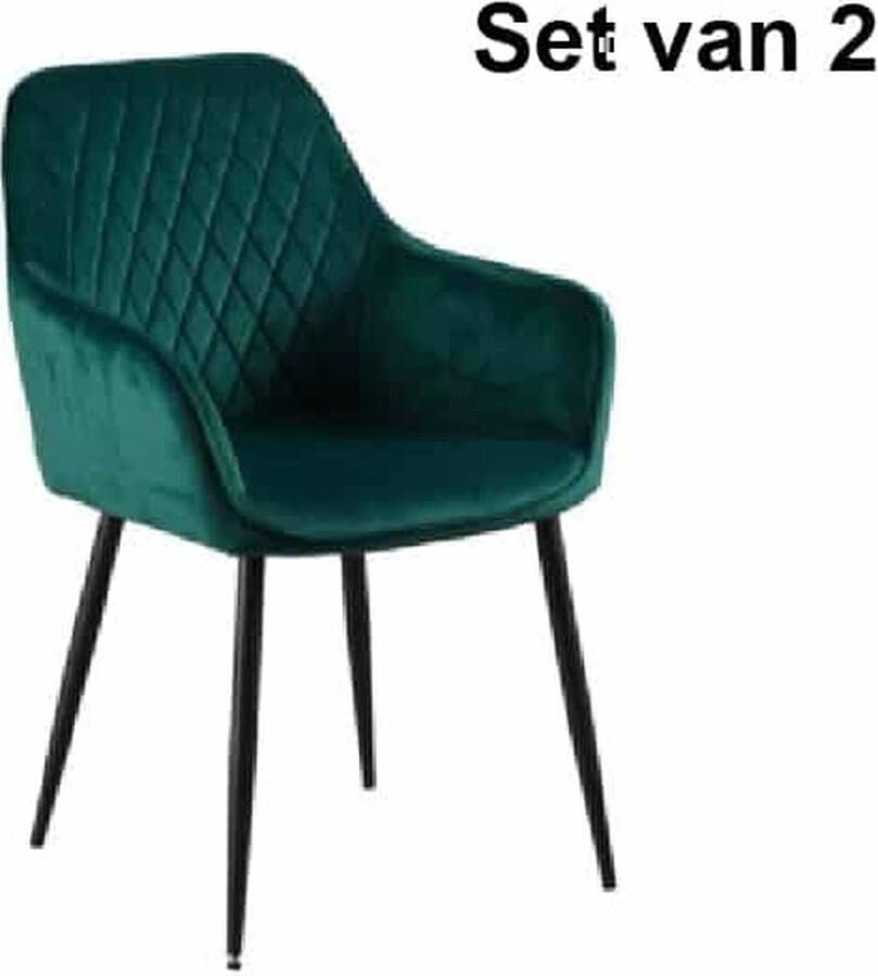 ZAZA Home Eetkamerstoel Beverly Fluweel Groen Set Van 2