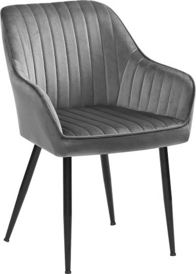 ZAZA Home Eetkamerstoel fauteuil loungestoel met armleuning fluwelen bekleding zitbreedte 49 cm belastbaar tot 110 kg metalen poten voor eetkamer keuken lichtgrijs en zwart