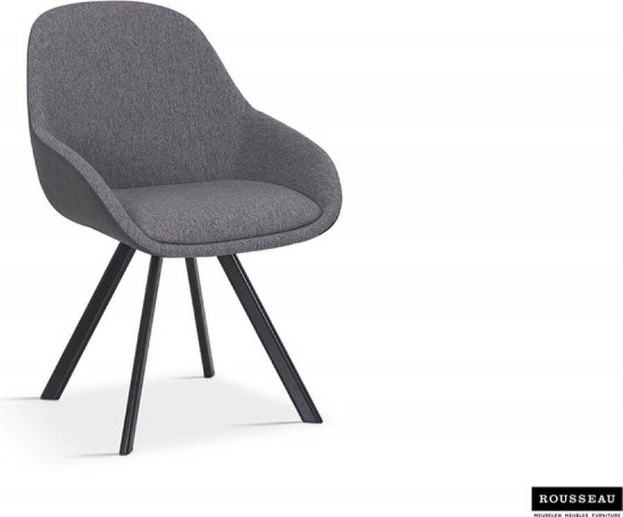 ZAZA Home Eetkamerstoel 'Jan' Stof Grijs Rug PU Donkergrijs Poten metaal en bekleding 100% polyester + PU