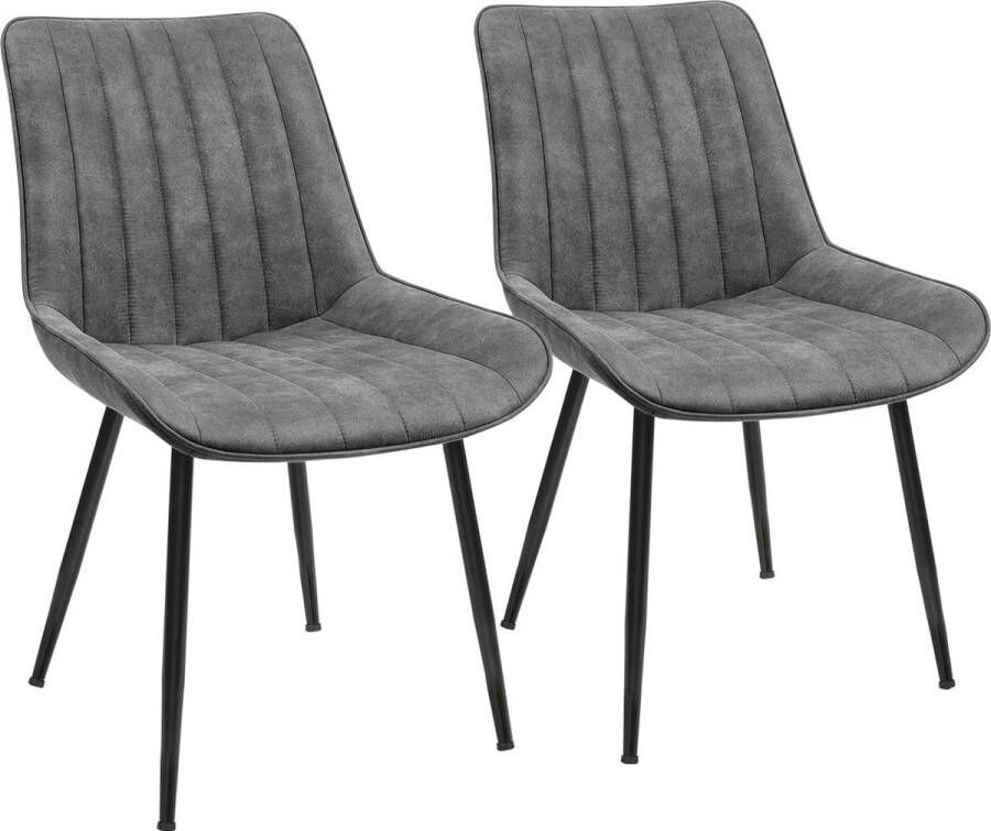 ZAZA Home Eetkamerstoel set van 2 stoelen gestoffeerde zitting met rugleuning stof imitatie suède metalen poten belastbaarheid 110 kg voor eetkamer woonkamer slaapkamer grijs