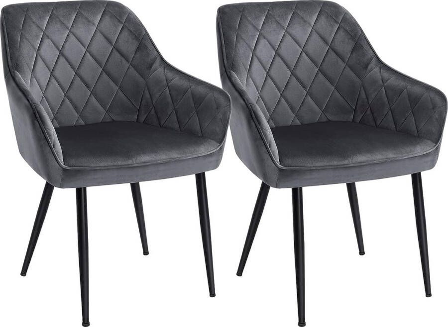 ZAZA Home Eetkamerstoelen set van 2 fauteuil loungestoel met armleuningen fluwelen bekleding metalen poten draagvermogen tot 110 kg voor eetkamer keuken woonkamer grijs