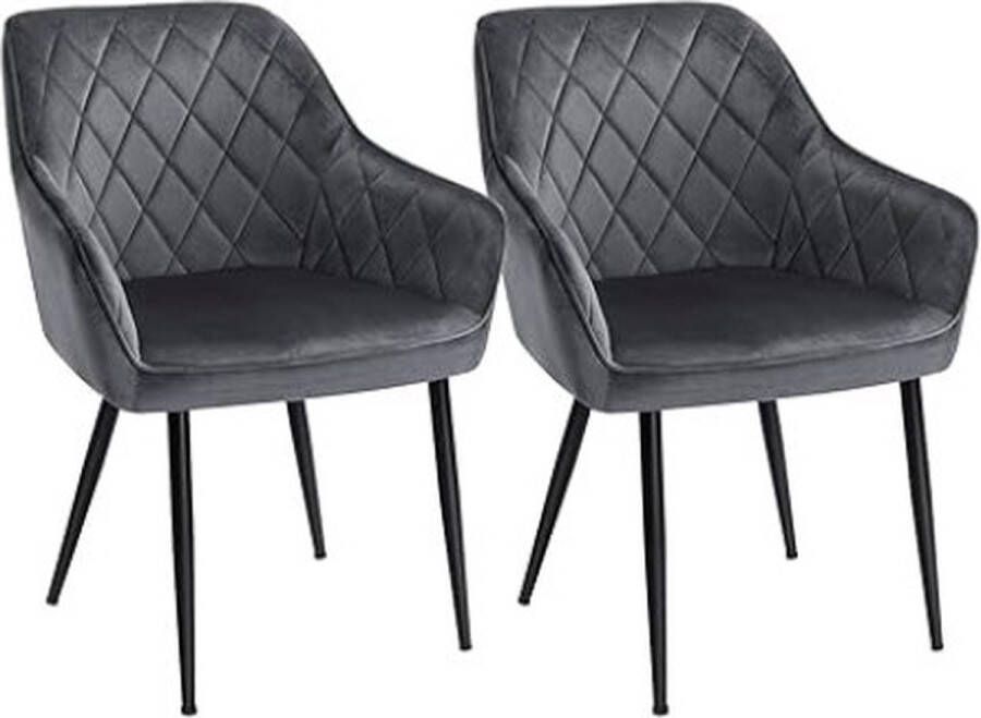 ZAZA Home Eetstoel set van 2 fauteuil gestoffeerde stoel met armleuningen stoelbreedte 49 cm metalen poten fluweel bekleding tot 110 kg laadcapaciteit voor studie woonkamer slaapkamer grijs ldc088G02