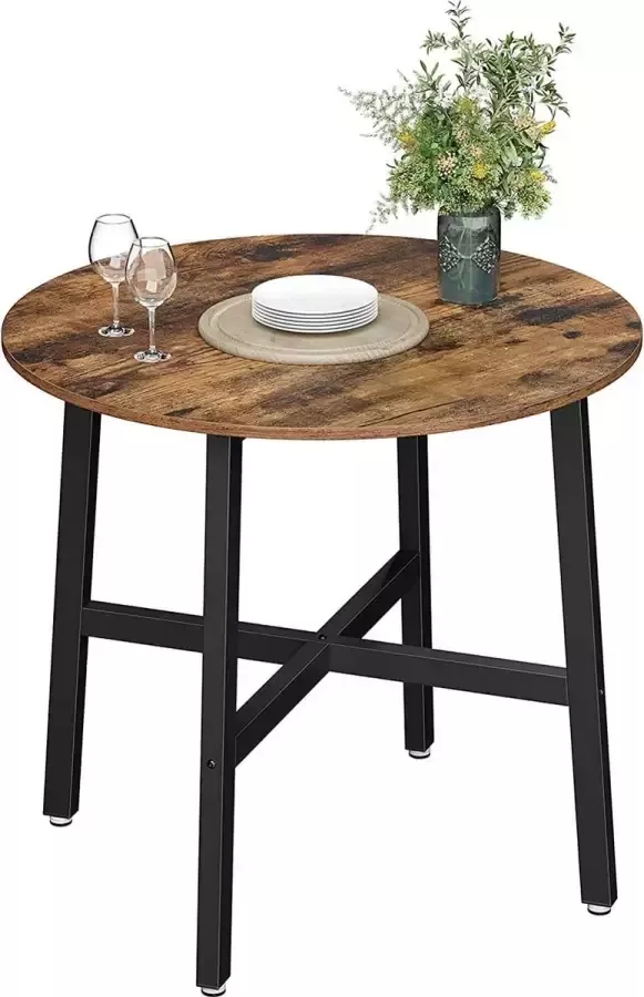 ZAZA Home Eettafel klein ronde keukentafel voor woonkamer kantoor 80 x 75 cm (Ø x H) industrieel design vintage bruin-zwart