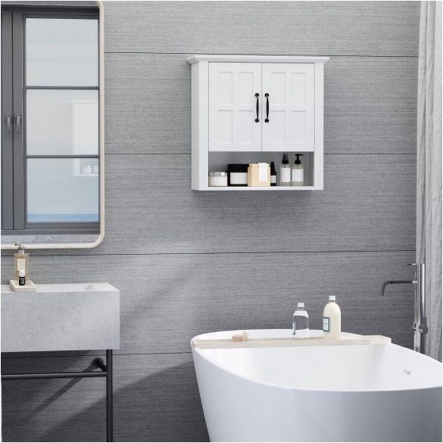 ZaZa Home & Office Badkast wandkast badkamer kast badkamer plank wandkast Vestelbar basebod hout wit 60 x 19 8 x 58 cm