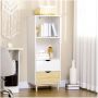 ZaZa Home & Office Boekenkast met 2 compartimenten 2 laden opbergplank boekenkast staan ​​koninklijk met houten benen moderne witte+natuur - Thumbnail 2