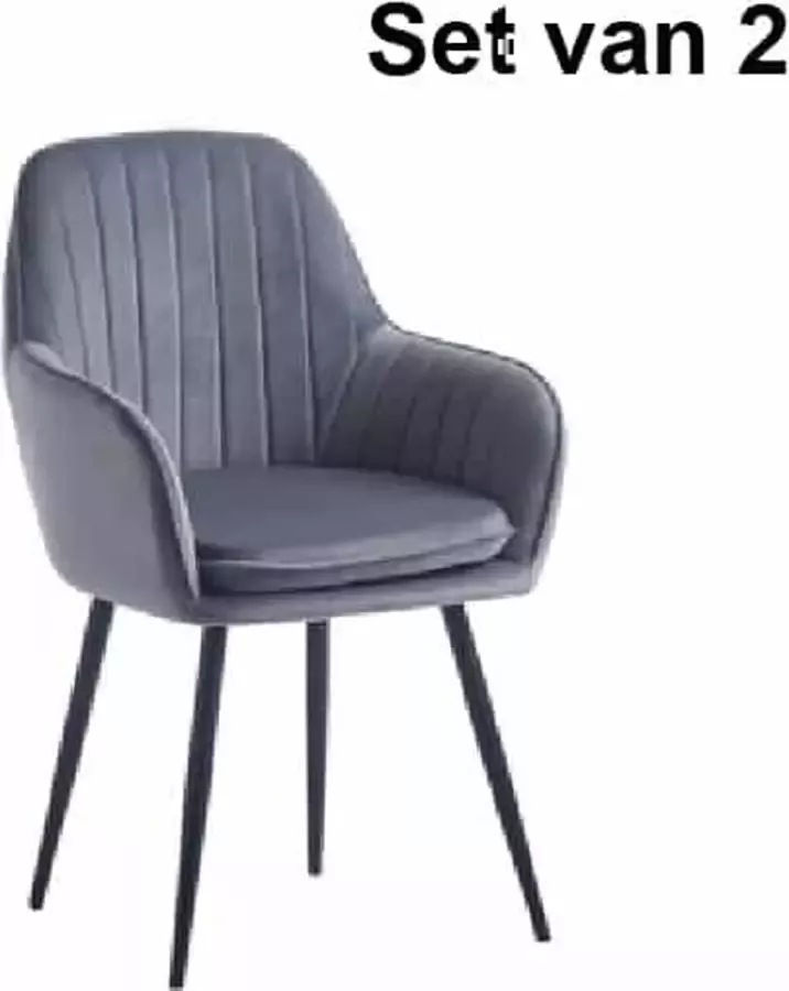 ZaZa Home & Office Eetkamerstoel Demi fluweel Grijs set van 2