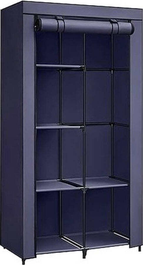 ZaZa Home & Office Garderobe kaprek met 1 kledingrail 6 planken niet-geweven stof metalen frame 45 x 88 x 168 cm voor slaapkamer gang donkerblauwe